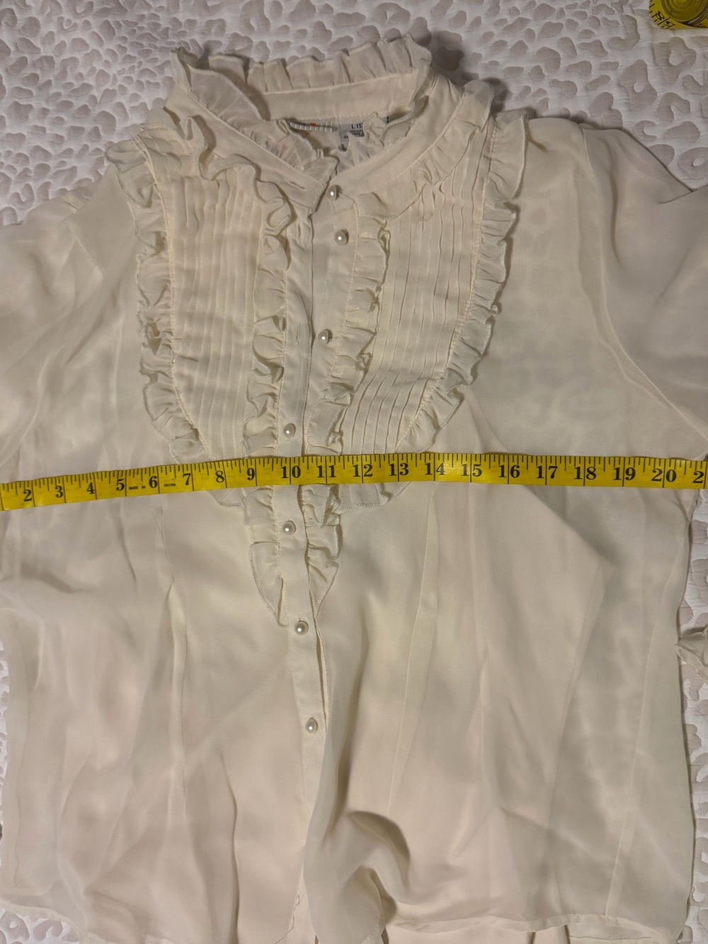 Women's Ivory Ruffle Front Blouse - Picture 10 of 12